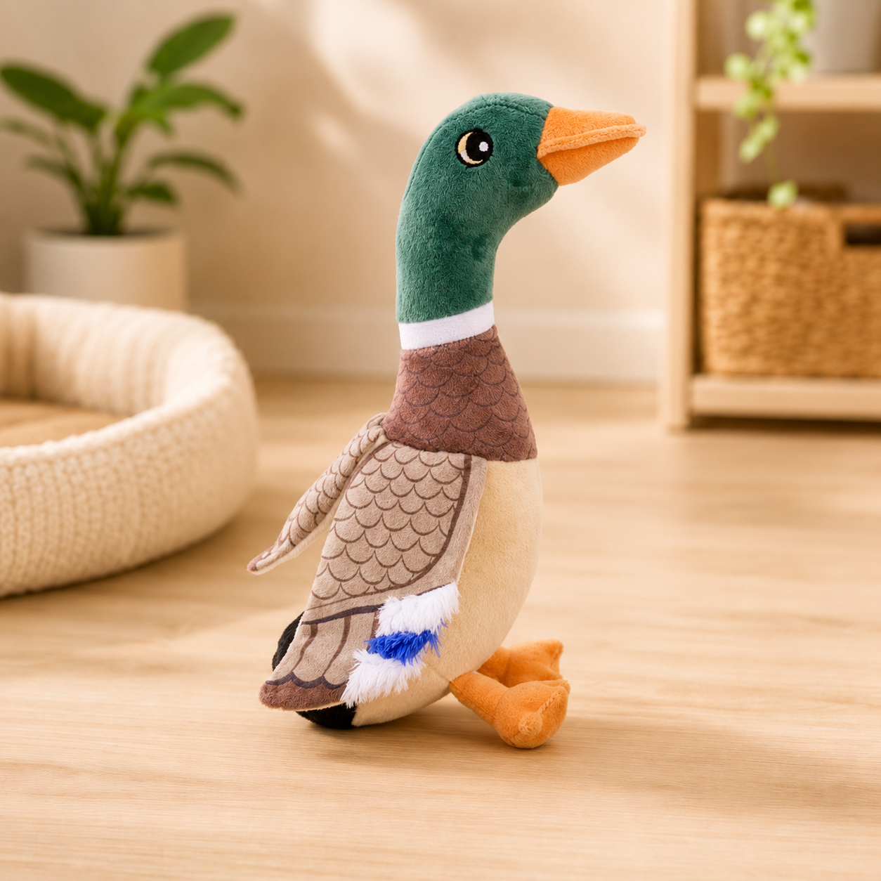 Pluche wilde eend hondenspeeltje van 33 cm