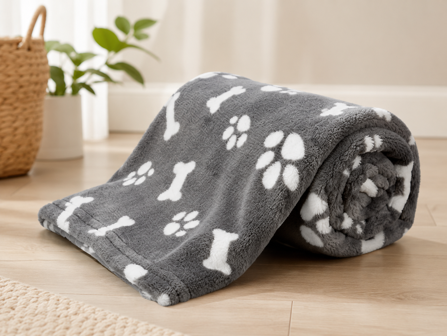 Trixie Hondendeken Kenny Fleece Bot/Poot Grijs zachte hondendeken met botjes en pootafdrukken