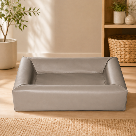 Bia Bed Ortho Hondenmand Taupe orthopedisch hondenbed met kunstleren bekleding